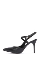 Women's Black Ankle Strap Thin Heeled Leather Shoes | Derimod