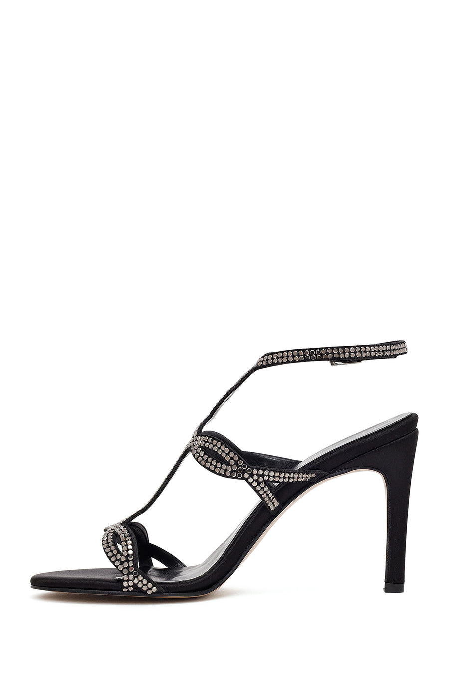 Woman Black Ankle-Buckle Embellished High Stiletto Heel Sandal