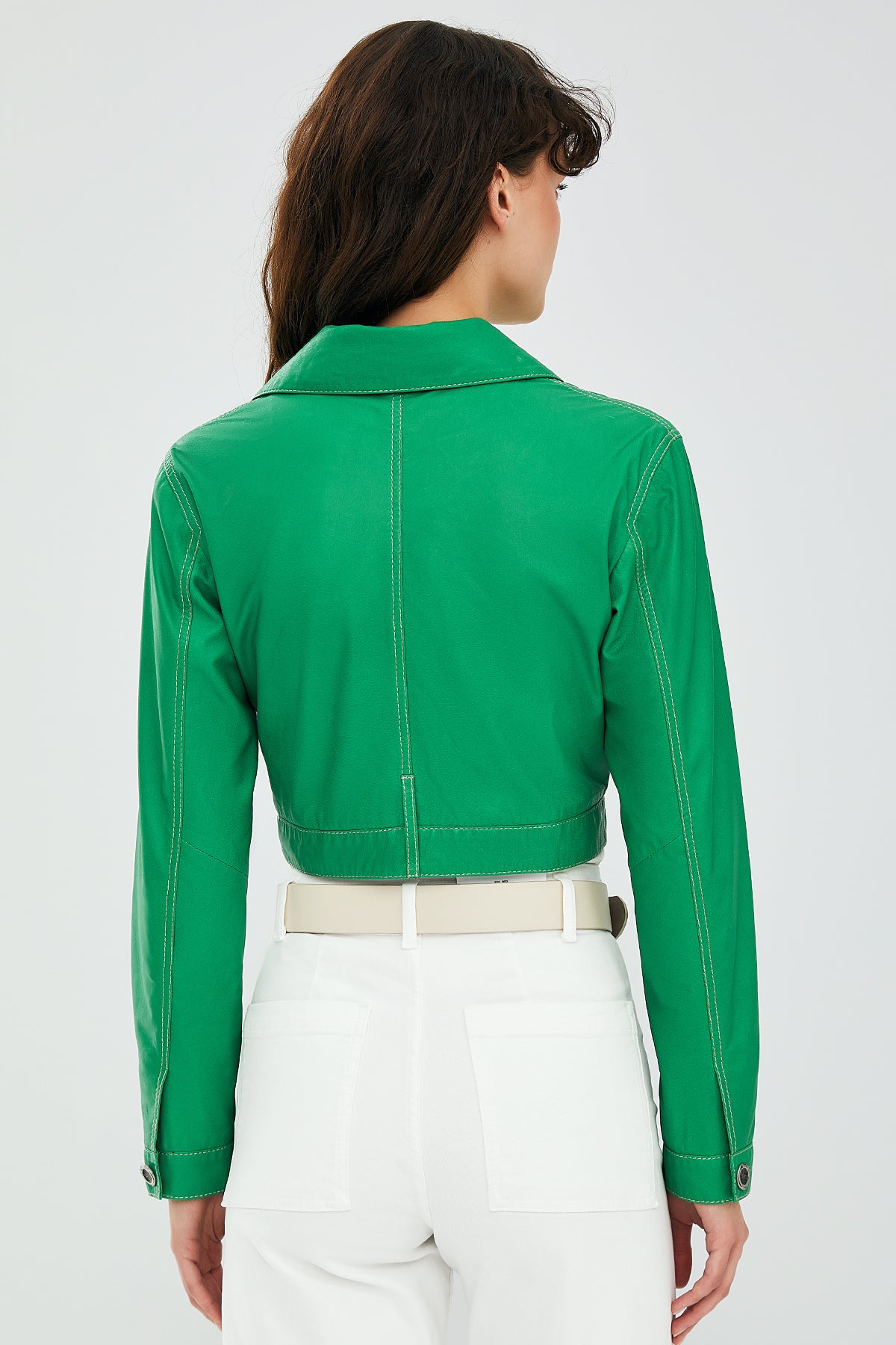 Mona Kadın Yeşil Kısa Deri Ceket