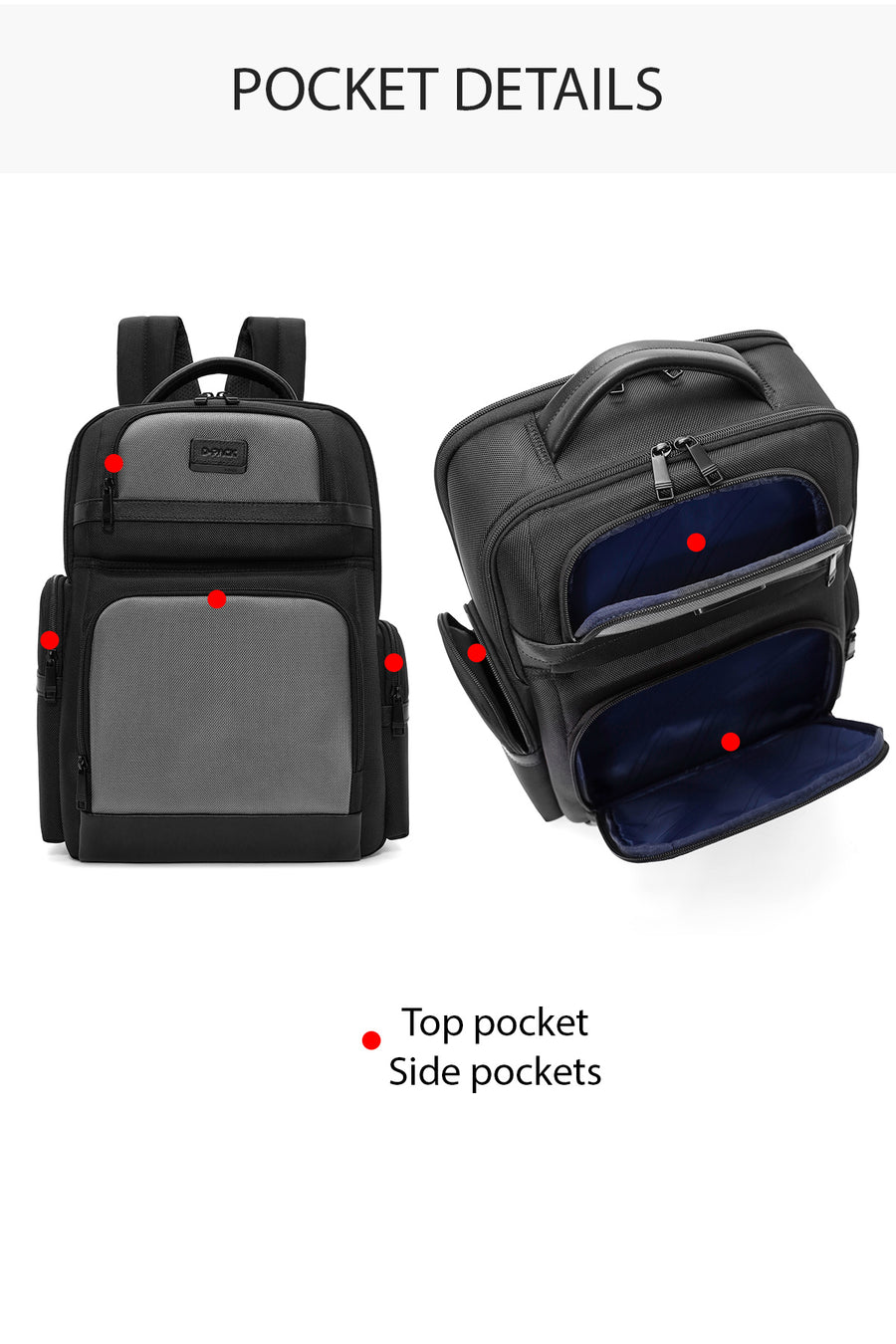 D-Pack Unisex Black Fabric Backpack