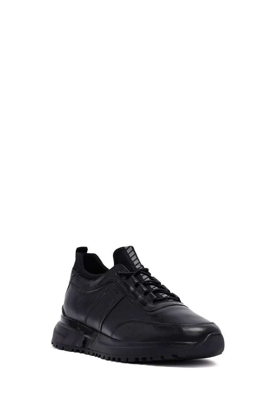 Erkek Siyah Bağcıklı Kalın Tabanlı Deri Casual Sneaker
