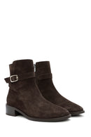 Women's Brown Zippered Suede Leather Boots | Derimod