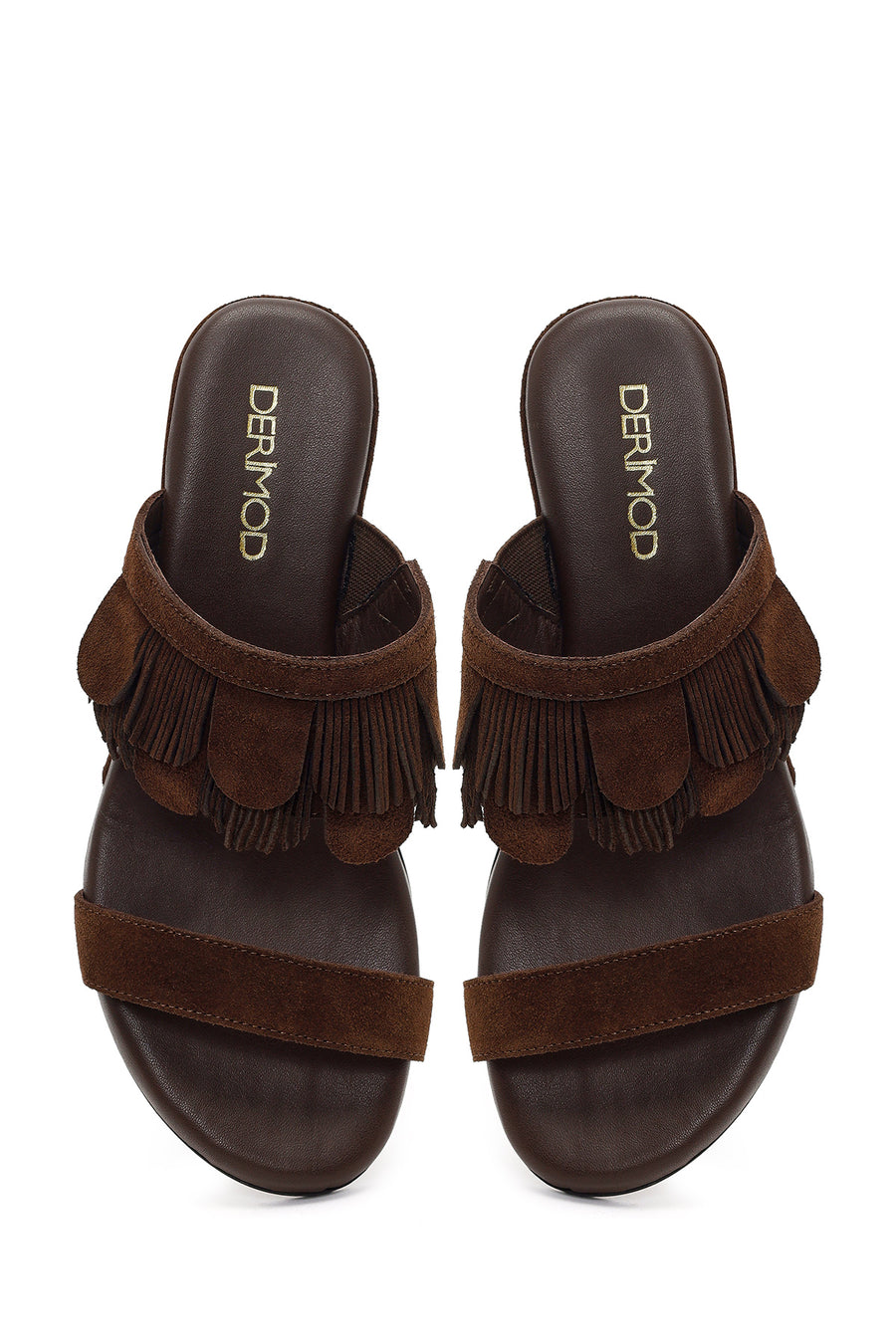 Women's Brown Platform Suede Leather Slippers
