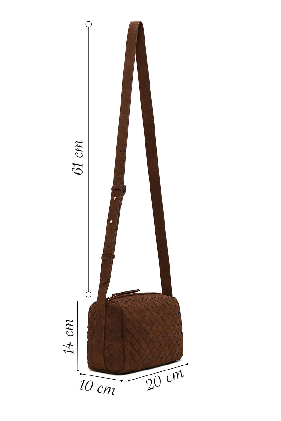 Woman Brown Long-Strap Woven Suede Crossbody Bag