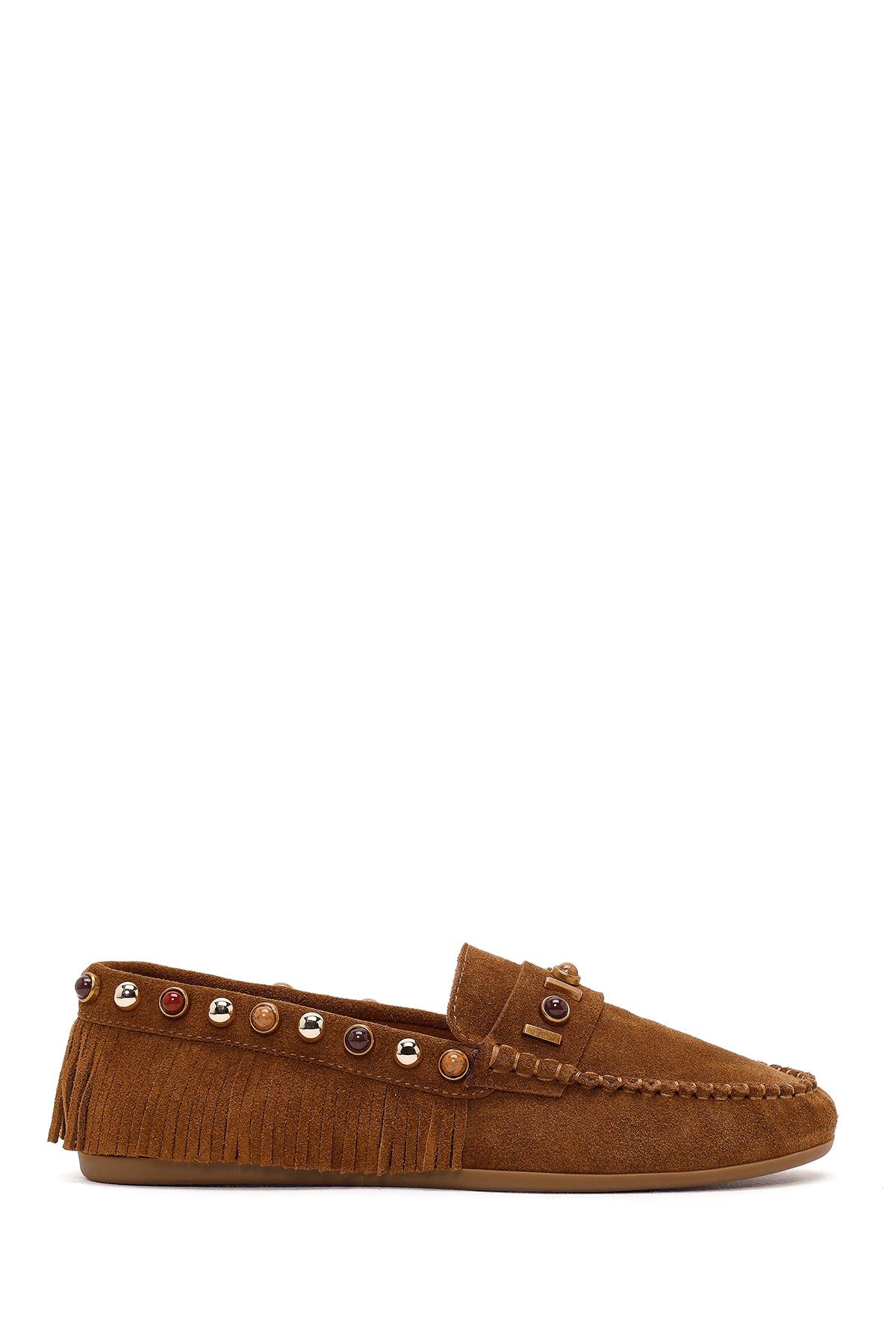 Kadın Taba Püsküllü Süet Deri Loafer 26PFD552210 | Derimod
