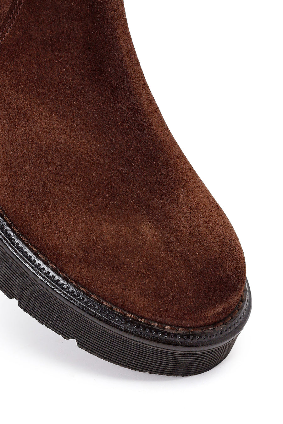 Woman Brown Thick-Soled Suede Chelsea Boots