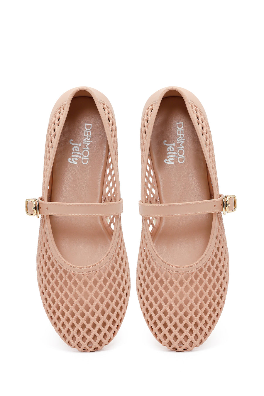Women's Beige Buckled Jelly Ballerinas