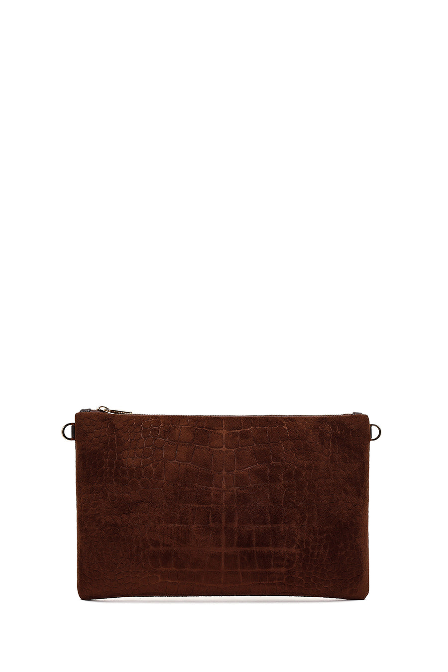 Woman Brown Chain Strap Printed Suede Clutch Bag