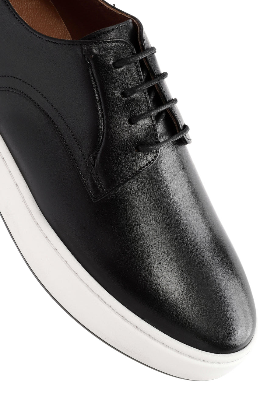 Erkek Siyah Bağcıklı Deri Sneaker