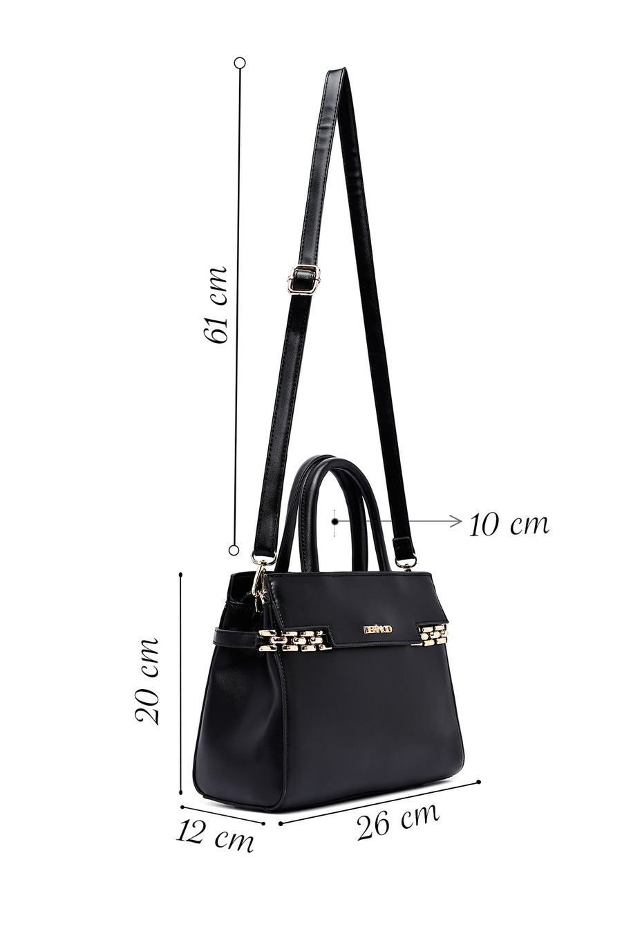 Women's Black Long Strap Chain Detailed Handbag
