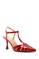 Women's Red Ankle Strap Open Back Thin Heeled Patent Leather Shoes | Derimod