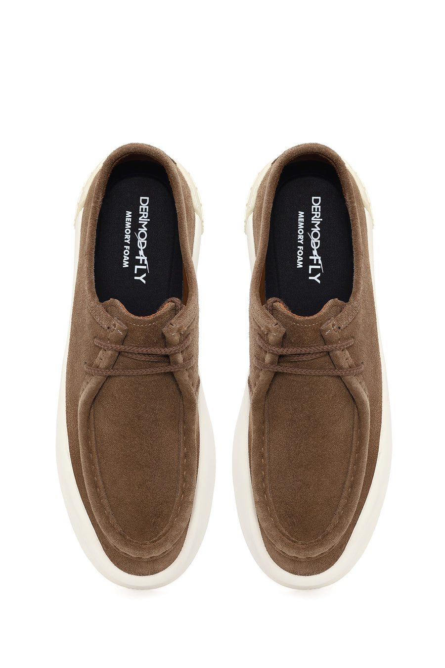 Male Beige Lace-Up Thick-Soled Suede Leather Casual Shoes