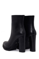 Woman Black Zip Closure High Thick-Heeled Leather Boots | Derimod