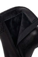 Woman Black Zip Closure Braided Thin-Heeled Leather Boots | Derimod