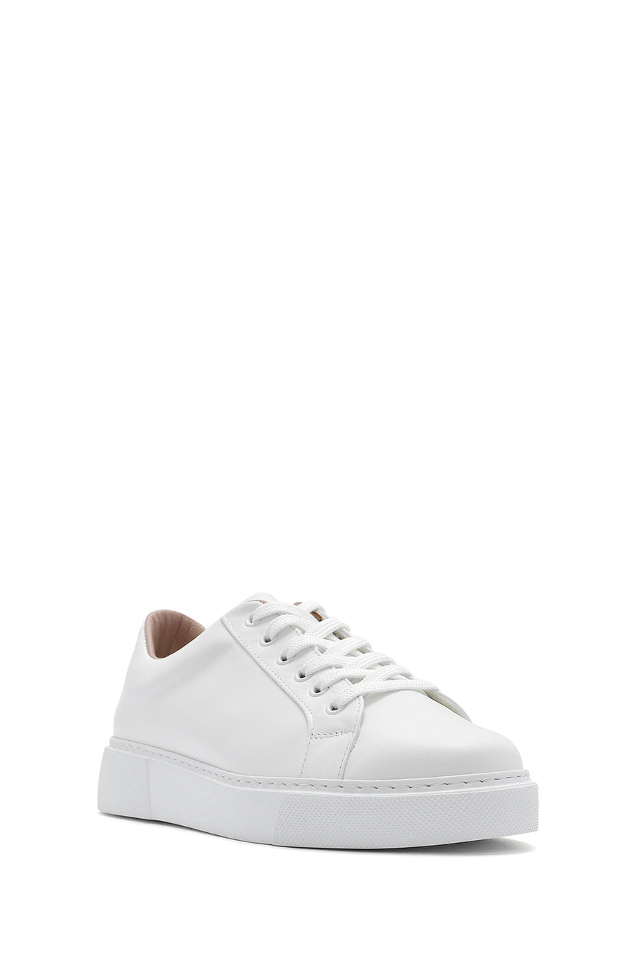 Women's White Lace-Up Leather Sneaker