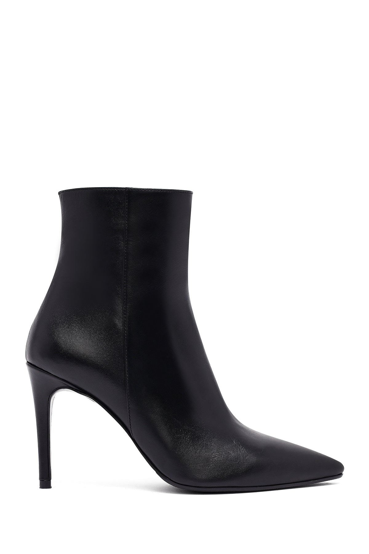 Woman Black Zip Closure High Thin-Heeled Leather Boots AF200002DV | Derimod