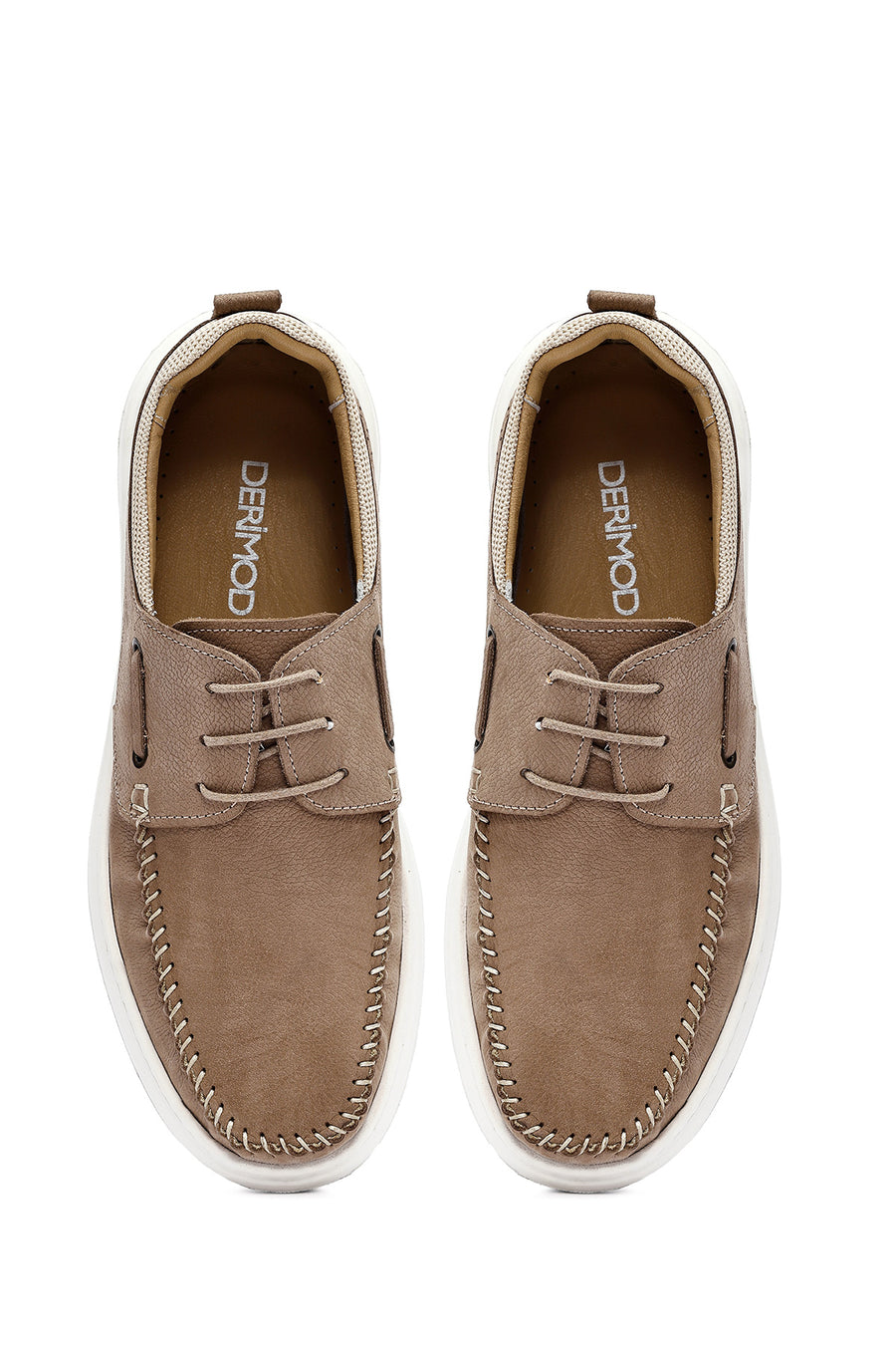 Men's Beige Lace-Up Chunky Sole Nubuck Leather Casual Shoes