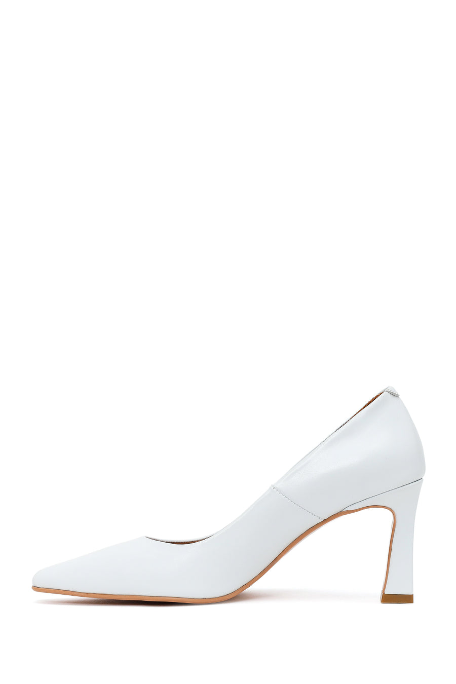 Woman White Thick-Heeled Leather Stiletto