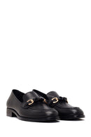 Woman Black Buckled Leather Masculine Loafer | Derimod