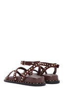 Women's Brown Ankle Strap Metal Detailed Suede Leather Sandals | Derimod