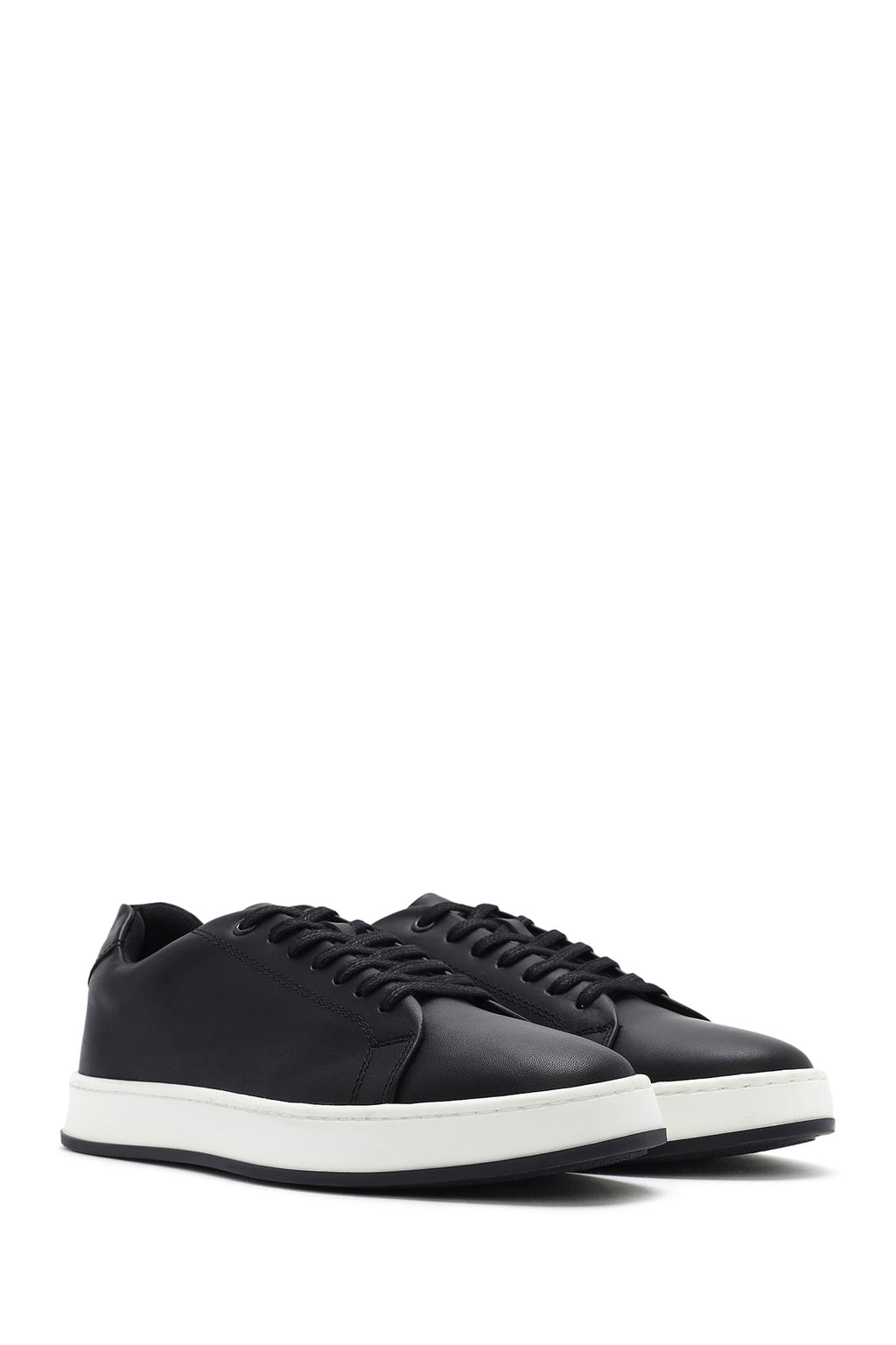 Erkek Siyah Bağcıklı Deri Sneaker