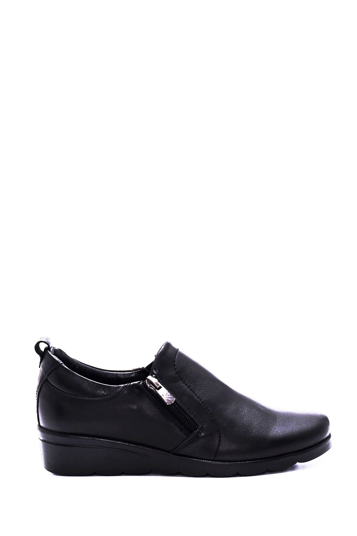 Women's Black Leather Wedge Heeled Comfort Shoes 22SFD423418 | Derimod