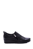 Women's Black Leather Wedge Heeled Comfort Shoes | Derimod