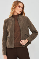 Emily Women's Mink Short Suede Leather Jacket | Derimod