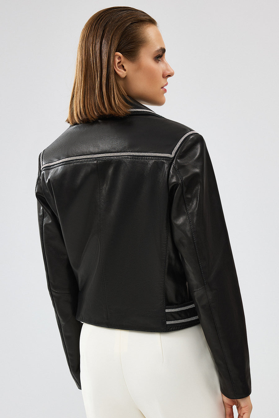 Lady Women's Black Short Leather Jacket