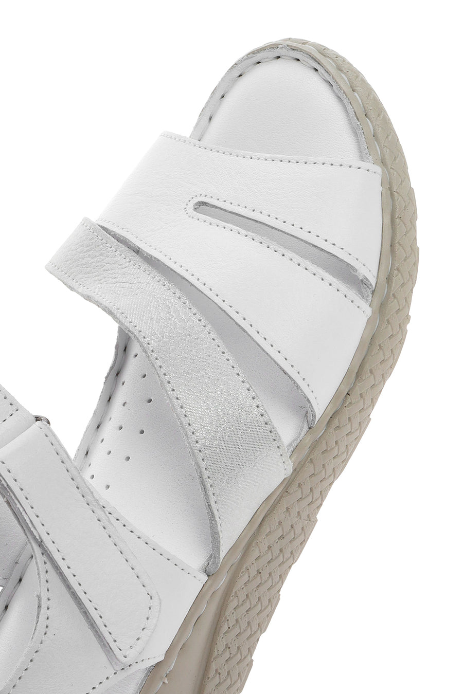 Women's White Ankle Strap Thick Soled Leather Comfort Sandals