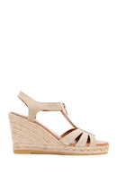 Women's Beige Zippered Wedge Heels Suede Leather Espadrilles | Derimod