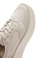 Women's Beige Lace-Up Thick-Sole Knitted Sneakers | Derimod