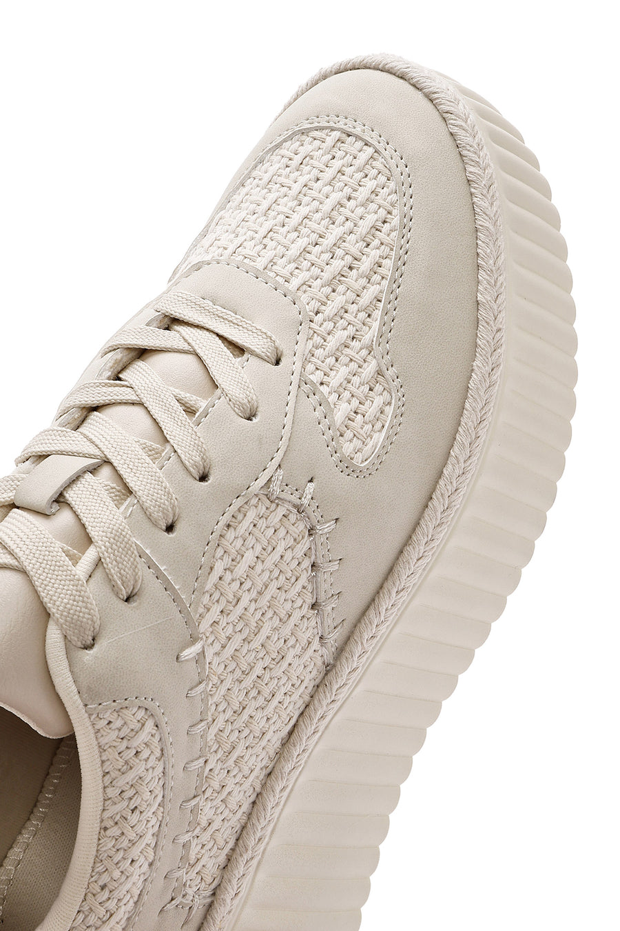 Women's Beige Lace-Up Thick-Sole Knitted Sneakers