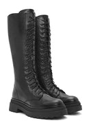 Women's Black Zippered Leather Boots | Derimod