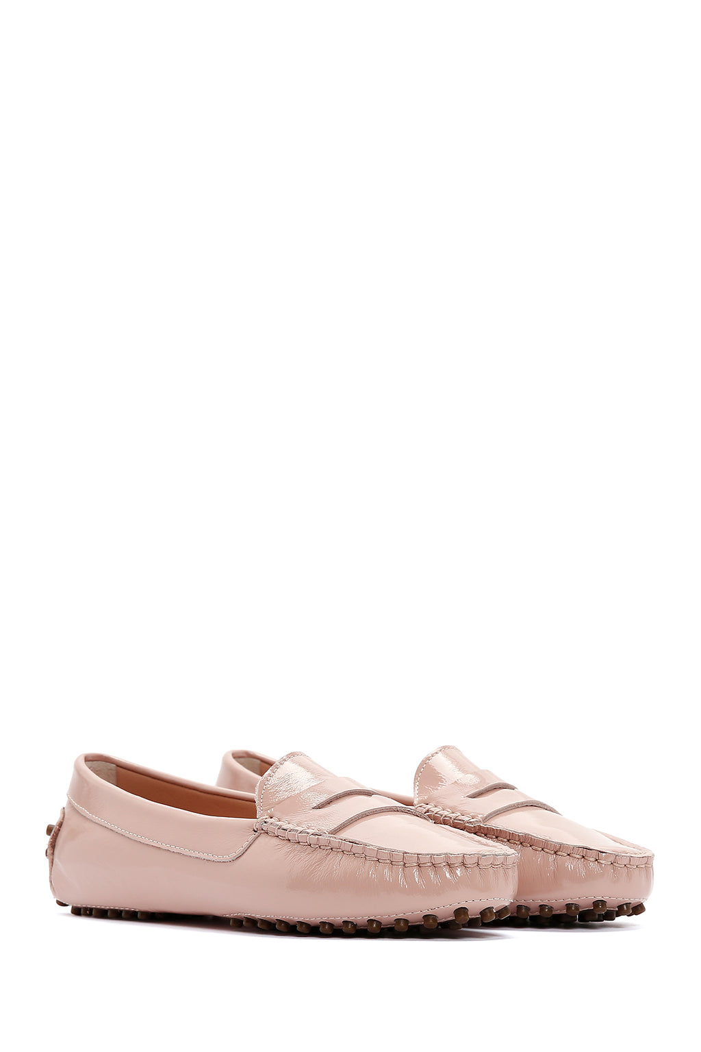 Kadın Pudra Rugan Deri Klasik Loafer