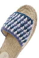 Women's Blue Straw Sole Knitted Espadrille Slippers | Derimod