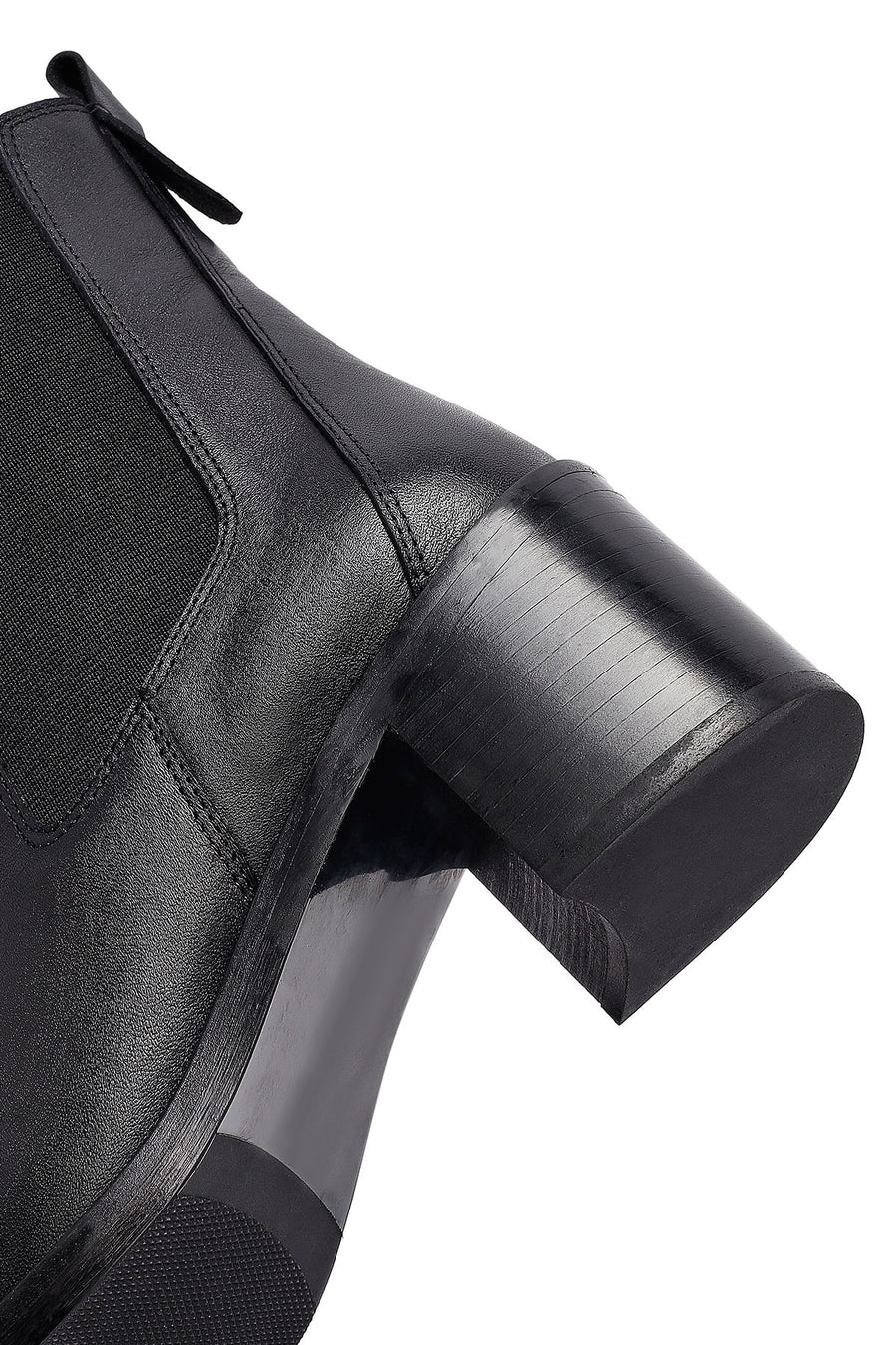Women's Black Thick Heeled Leather Chelsea Boot