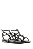 Women's Black Stone Flat Sandals | Derimod