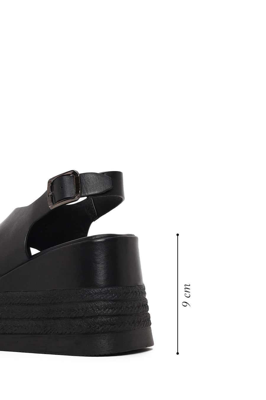 Woman Black Ankle-Buckle Wedge-Heel Leather Sandal
