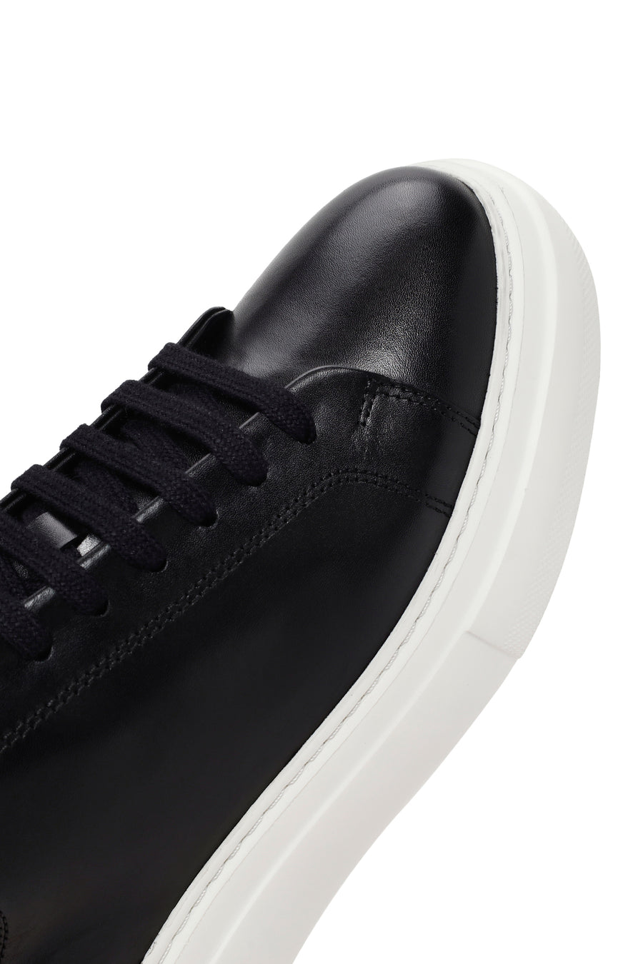 Men's Black Lace-up Thick-Sole Leather Sneaker