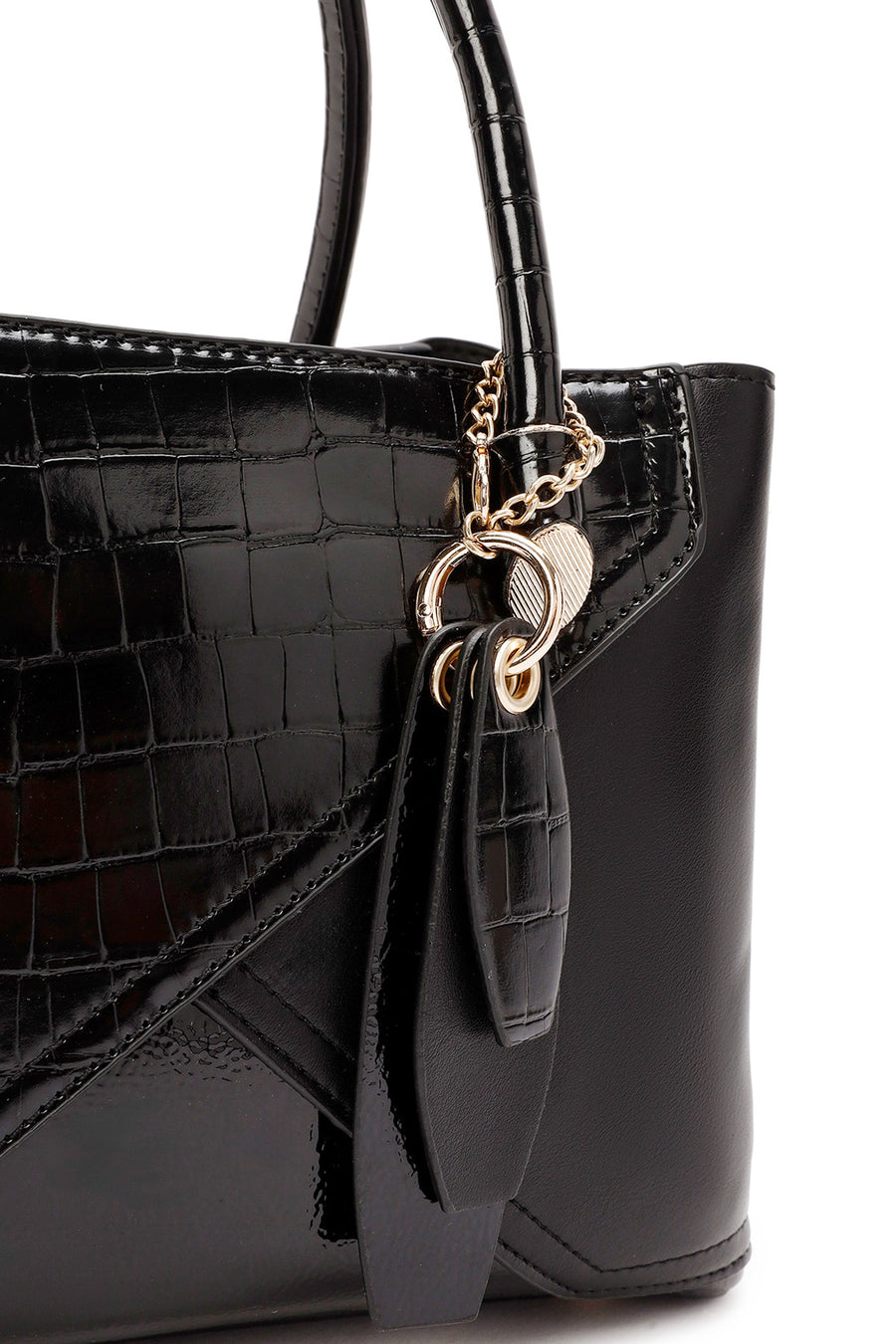 Women's Black Long Strap Crocodile Handbag