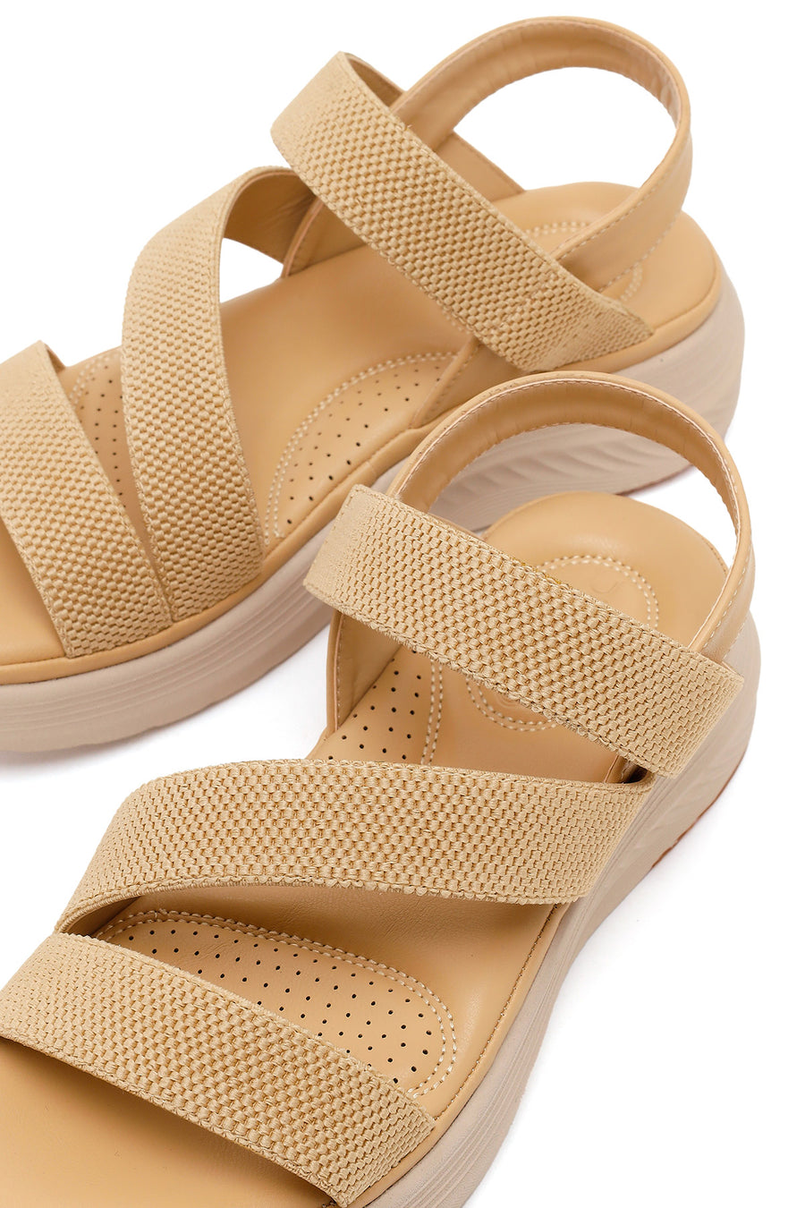 Women's Beige Chunky Sole Fabric Comfort Sandals