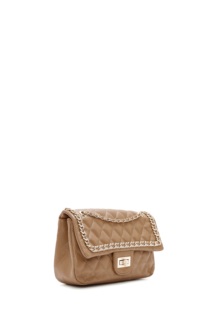 Women's Beige Long Strap Quilted Patterned Shoulder Bag