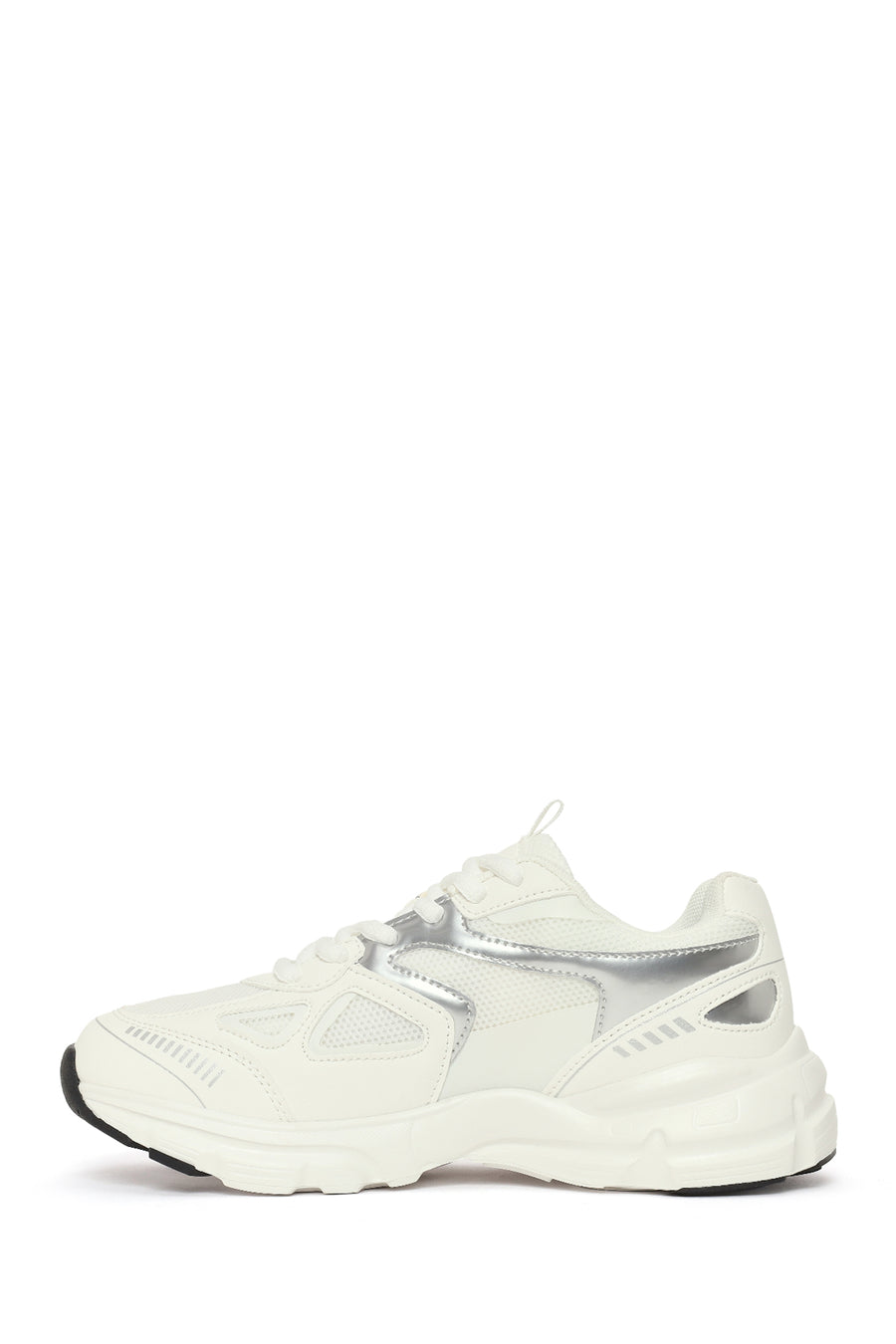 Woman White Lace-Up Thick-Soled Charm Sneaker