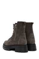 Women's Mink Lace-Up Double Zipper Detailed Thick-Soled Nubuck Leather Combat Boots | Derimod