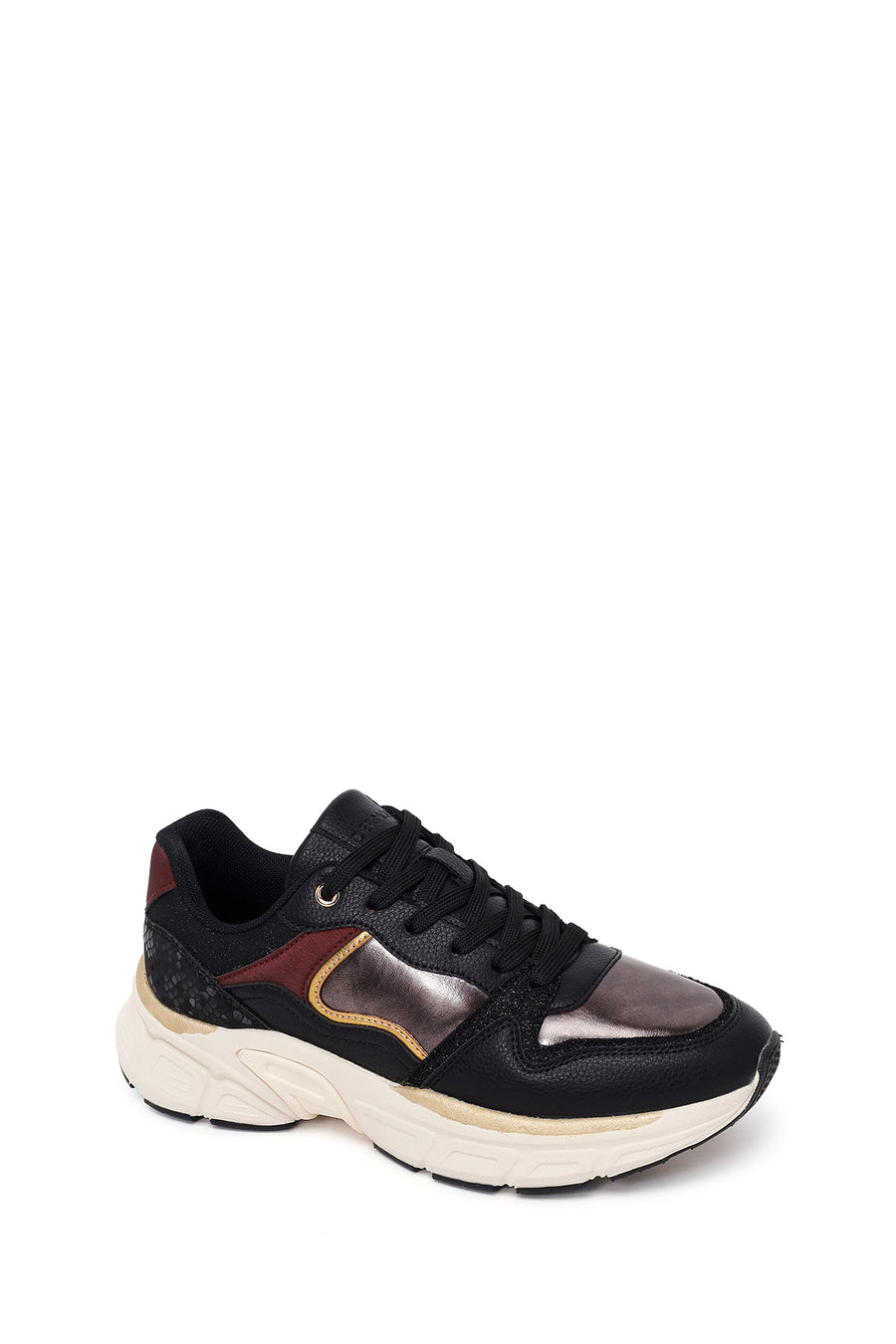 Woman Black Lace-Up Chunky Sneaker