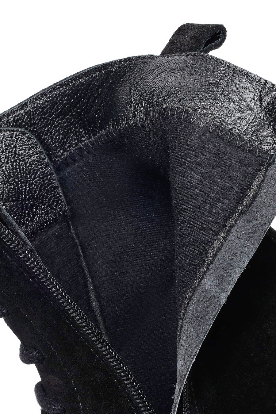 Woman Black Zip Closure Chunky-Heeled Suede Combat Boots