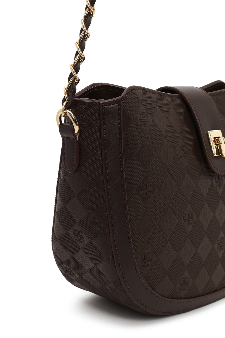 Woman Brown Long-Strap Printed Shoulder Bag