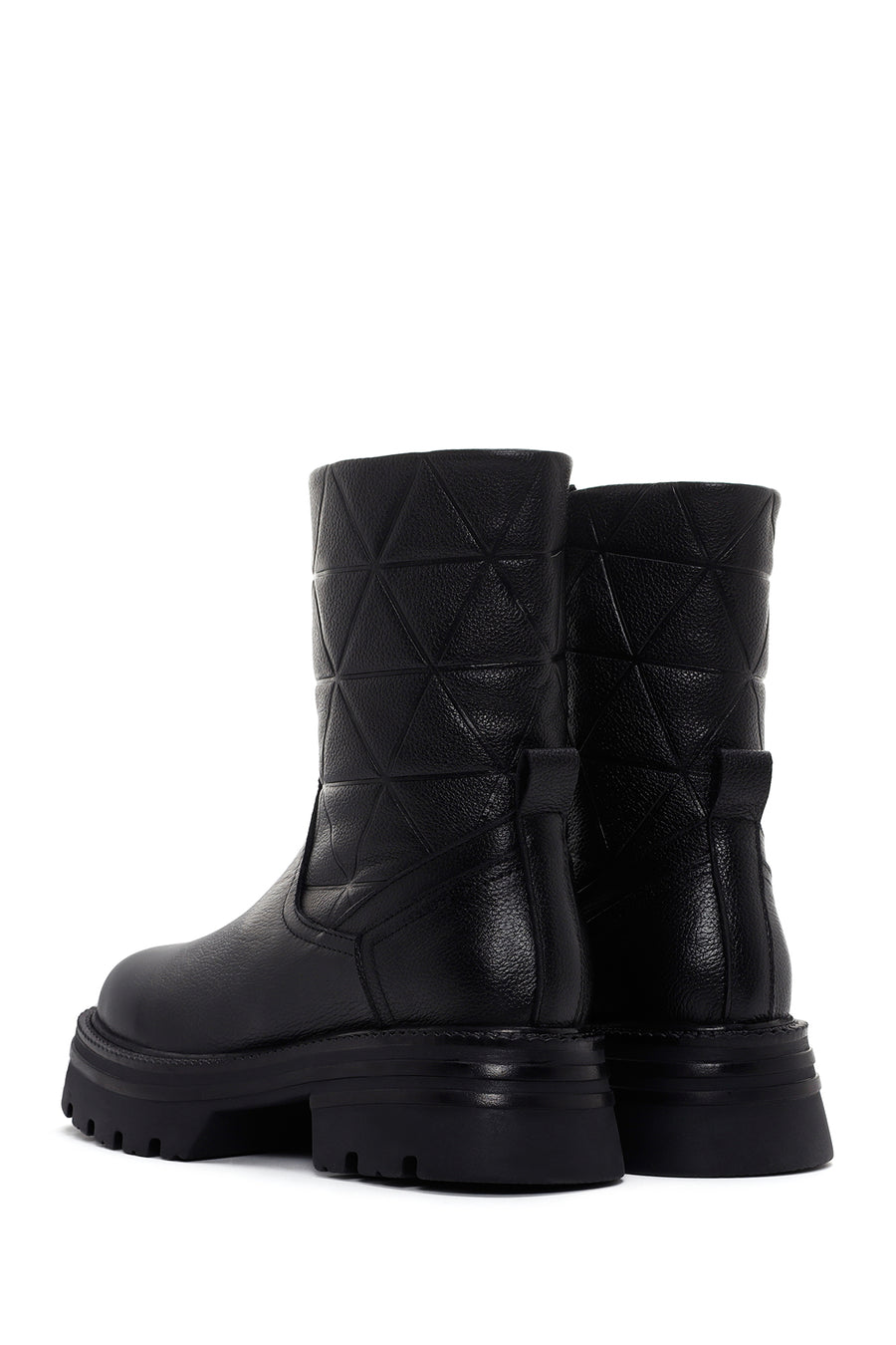 Women's Black Zippered Thick-Sole Leather Boots
