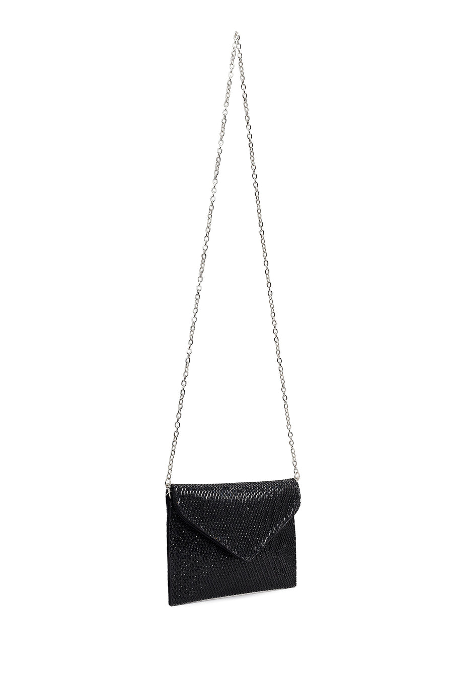 Woman Black Chain-Strap Rhinestone Evening Bag